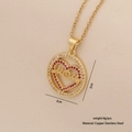 Gold heart MOM pendant necklace with red and white crystals on knit texture - MOM Red Heart Round Style (6#)
