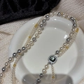 Double-layer necklace with gradient pearls and a square black shell pendant - 1# White Double Layer Pearl Square Black Shell Style