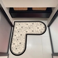 Tapis de bain en L beige avec motifs floraux noirs et base antidérapante - 120*120cm / PVC Cuir Régulier / Fond Beige Fleur Noire (Style D)