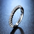 Macro side view of silver S925 sterling silver ring featuring a row of sparkling zircons - Y112 Classic Pave Open Ring