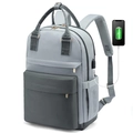 Light gray stylish laptop backpack with USB port and ergonomic mesh shoulder straps - 2305 Upgraded - Dark Grey and Light Blue
