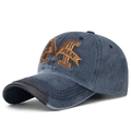 Navy blue washed vintage baseball cap with yellow 3D embroidered M letter logo - Navy Blue