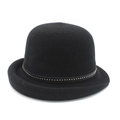 Elegant black knit wool fedora for older women with studded band for autumn and winter - M(56-58cm) / Black