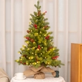 55cm mini Christmas tree with warm LED lights, pine cones, red berries and burlap base - 90CM Full PE Standard