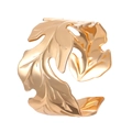 Exaggerated golden leaf cuff bracelet featuring detailed vein texture on white background - Leaf Shaped Open Ring (8201) / Gold