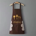 Brown waterproof apron with side hand-wipe towels and large front pocket for cooking - Hand Wiping Coffee (Cutlery Print)