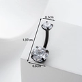 Piercing de ombligo en acero inoxidable 316L negro con circonitas y dimensiones - Negro Redondo