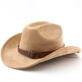 Klassischer Western Cowboyhut in Beige mit braunem Lederband und Metallschnallendetail - M (56-58cm) / Dunkelkamel