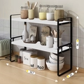 Black and white two-tier kitchen shelf organizer, size 50.7x20x36cm, countertop storage - 50cm 2-Tier Black Frame + White Board