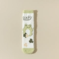 Weiße Nerz-Samtsocken mit grünem Frosch-Design und Lucky-Schriftzug-Muster - Einheitsgröße / Weiß Lucky Frosch