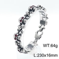 Dark gothic skull bracelet with red gemstone eyes in polished silver stainless steel - Skull Red Eye Bracelet (KB149866-KJX)