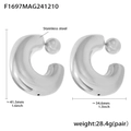 Polished silver stainless steel C-shaped hoop earrings with size and weight specs - C-Shaped Style (F1697) / Steel Color C-Shape Hollow Hoop Earrings