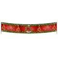 Red Christmas banner with gold Merry Christmas lettering and green pine needle border - 011 Red Green Gold Christmas New Year