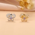 Detail of silver and gold butterfly ear studs with purple gems and sparkling zircon stones - 7# Silver Butterfly Purple Gem