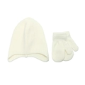 Set invernale per neonati in maglia color panna con berretto copriorecchie e muffole abbinate - Bianco