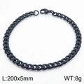 Black plated stainless steel Cuban link bracelet for men and women, 200mm length - 5mm Black