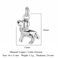 Silver dog pendant made of copper and cubic zirconia measuring 16x11mm for DIY jewelry - Silver Dog (VB789-1)