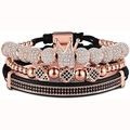 Men's rose gold and black multi-layer bracelet set with crown and pavé charms - Rose Gold Set 3pcs (Crown + Cube + Tube)