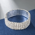 Elegant silver 5-row crystal stretch bracelet for brides featuring sparkling clear rhinestones - 5 Rows / Silver
