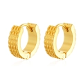 Pendientes de aro dorados de acero inoxidable con diseño de rejilla en relieve 18K - Pendientes de Engranaje de 4 Filas Dorado (MS-720)