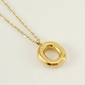 Gold stainless steel necklace with a 3D chubby bubble letter O pendant in shiny finish - Letter O [Gold]