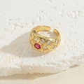 Adjustable gold ring featuring a vintage geometric design with clear and ruby red zircons - Gold Rose Red Style (JZ0308-2)