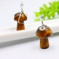 Pendentif champignon en œil de tigre fait main avec fil d'argent et texture naturelle - Oeil de Tigre Ton Argent