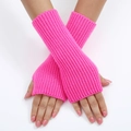 Pink striped knitted fingerless arm warmers for women in a long sleeve fashion style - One Size / Rose Red