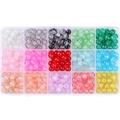 DIY jewelry kit with 15 colors of 8mm crackle glass jelly beads in a plastic box - Inner Crackle Glass Beads / 15 Grids/300 Pcs