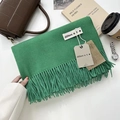 Solid grass green tassel scarf in soft cashmere-like knit fabric for winter warmth - 200x68cm / Dark Green