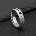 Macro detail of silver stainless steel heart EKG ring with a frosted matte finish - US 6 / Steel Color EKG Heartbeat (6mm)