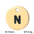 Polished gold stainless steel 10mm round pendant with black enamel letter N charm - Letter N Gold (KLJ1390-Z)