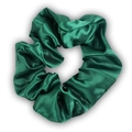 Deep green satin silk scrunchie with glossy finish and elegant pleated fabric texture - Dark Green