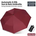 Automatic burgundy folding umbrella with UV protection and windproof 8-rib frame - 8-Rib Automatic / Burgundy