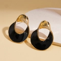 Boucles d'oreilles géométriques torsadées avec placage or et émail noir brillant - Tige en Argent - Noir - Tordu