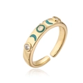 Dettaglio macro dell'anello oro 18K con luna in smalto blu e zirconi brillanti - Aperto Regolabile / Luna Blu