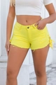 Gele denim short voor dames met vetersluiting aan de zijkant, trekkoord en ripped design - S / Geel