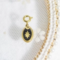 French vintage style gold plated stainless steel black stone oval pendant with star - Black Enamel Star Oval