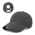 Dark grey ponytail baseball cap with breathable mesh and elastic criss-cross back - Adjustable / Dark Gray