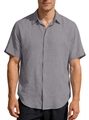 Camicia casual da uomo a maniche corte in lino grigio con colletto a rever e bottoni - S / Grigio chiaro