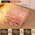 Pink transparent acrylic jewelry box with three drawers and 72 grids for small earrings - 3 Layers 72 Slots / Pink