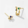 S925 sterling silver gold earrings with colorful zircon and opal inlay for women - 925 Silver / Gemini (18K Gold)