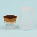 Square loose powder brush with soft brown bristles and transparent base in a storage box - Square Transparent Head Brown Flat Top Foundation Brush with Box