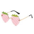 Quirky strawberry shaped sunglasses with pink lenses and green leaf accents - Gold Frame Pink Lenses