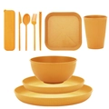Orange wheat straw dinnerware set with bowl plate cup and portable cutlery for camping - Yellow 10pcs Set