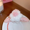 Cute pink and white plush monster claw clip with soft faux lamb wool texture - 12# Claw Clip