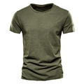 Slim fit men's olive green short sleeve T-shirt featuring premium slub cotton texture - Military Green