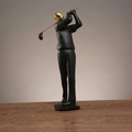 Modern minimalistisch golfspeler beeldje in zwart en goud voor interieur, 28 cm - Golfkampioen - Gouden Hoofd