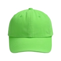 Detailed view of neon green kids baseball cap featuring cotton twill and ventilation eyelets - Bright Green