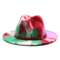 Rainbow tie-dye wool fedora hat with red band and gold buckle on white background - M (56-58cm) / Bright Red #2